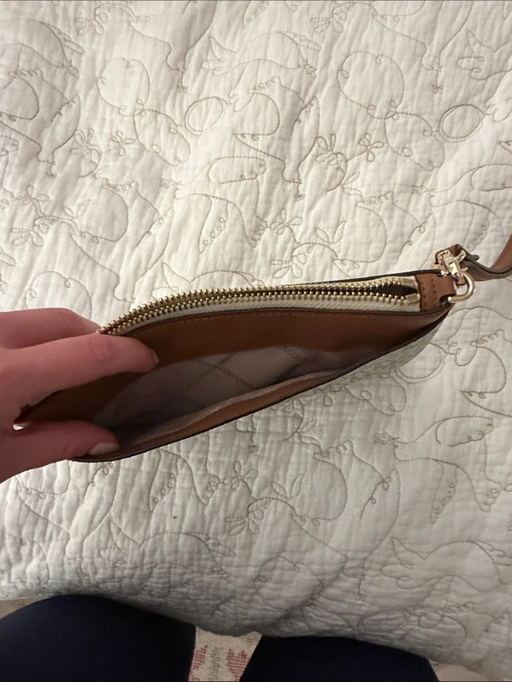 Michael Kors Signature Logo Wristlet in Beige and Brown